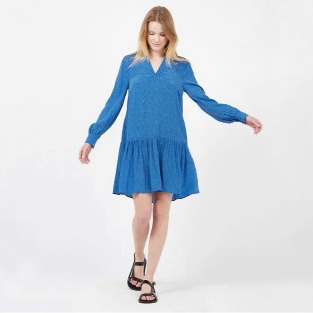 Whistles Womens Blue Animal Fleck Smocked Mini Pullover Dress Size US 6